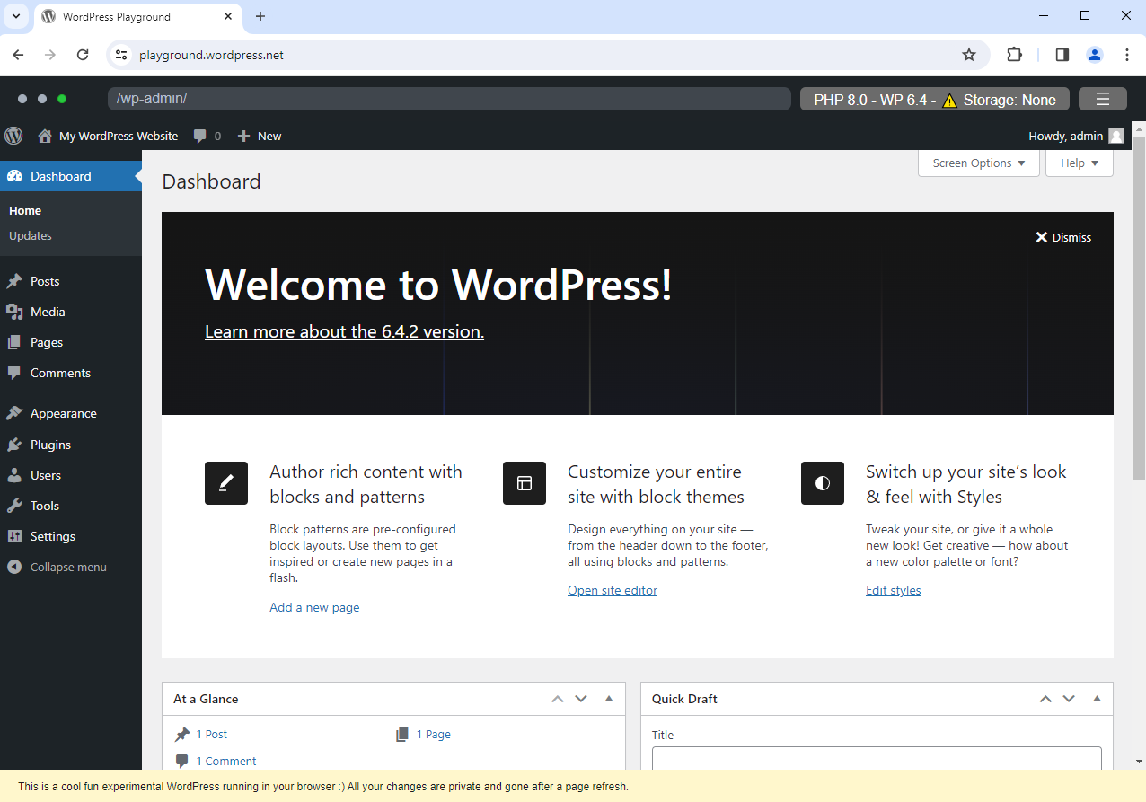 WordPress Playground website