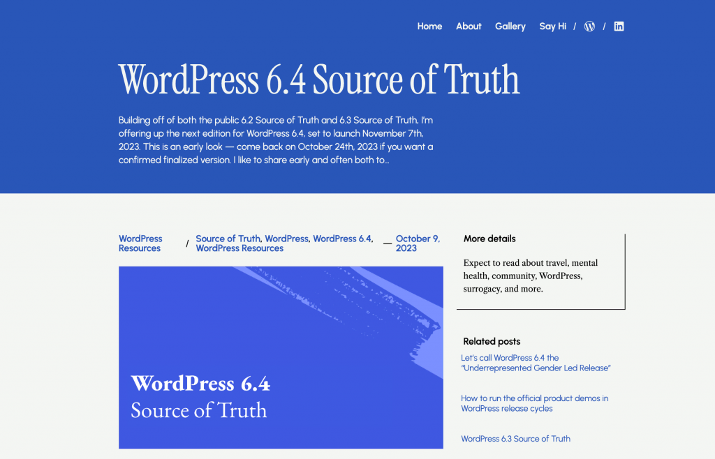 WordPress 6.4 source of truth that Anne McCarthy wrote and published on her blog