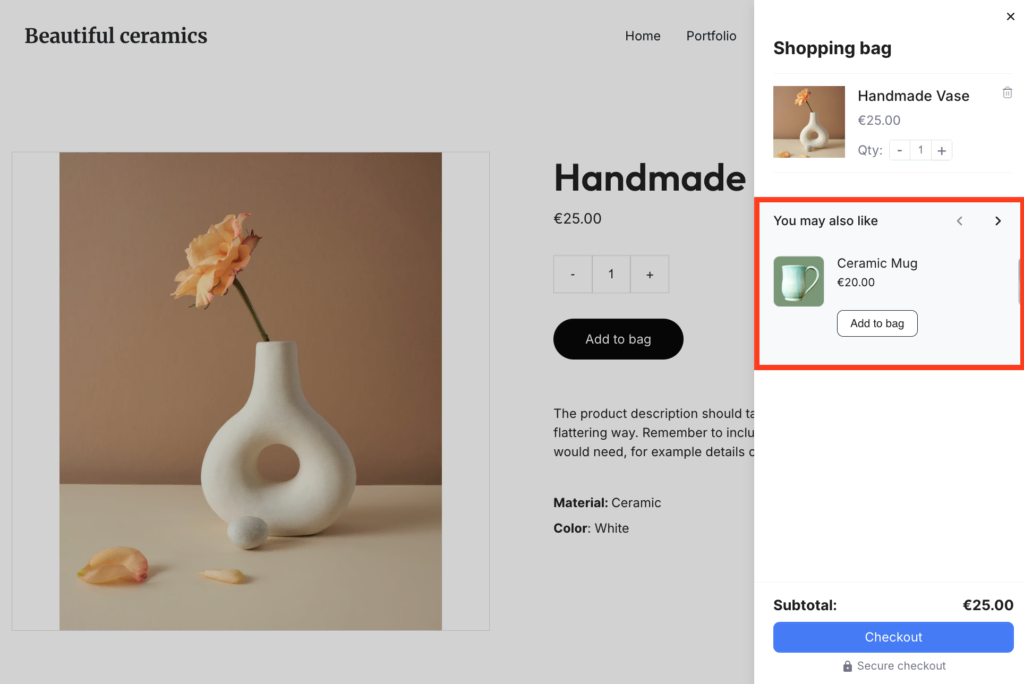 Suggested products highlighted in Hostinger Website Builder. 