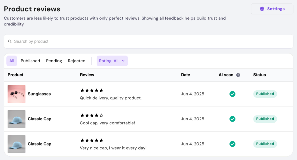 Produce reviews in Hostinger Website Builder. 