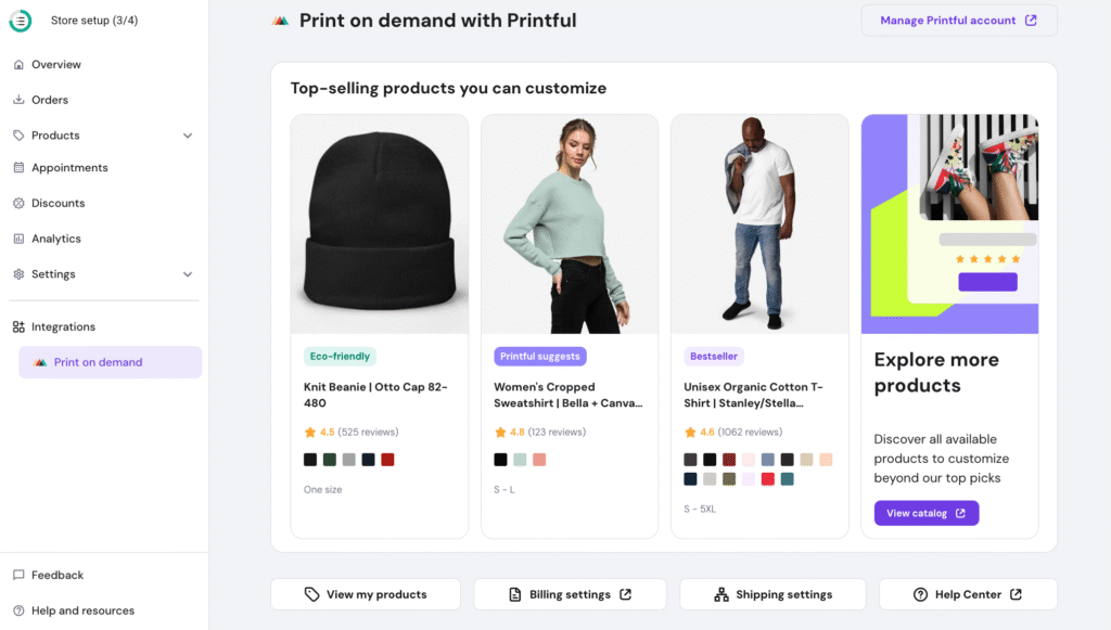 Print on demand integration in Hostinger Website Builder. 