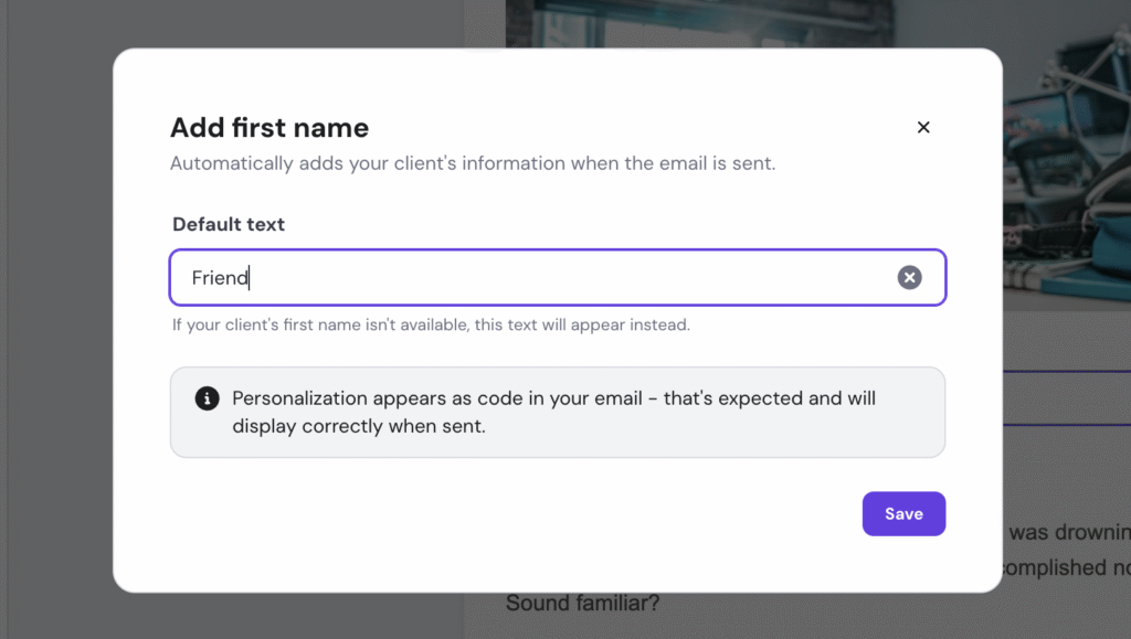Email personalization in Hostinger Reach. 