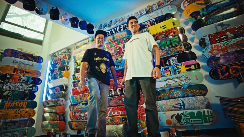 Mario and Luis proud of their skateboarding store