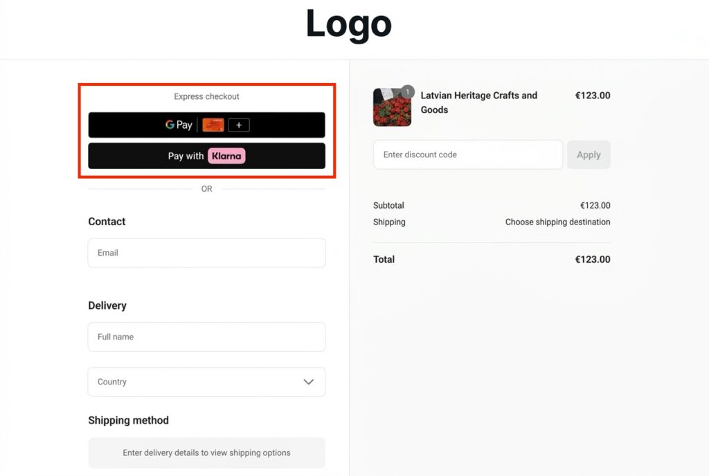 Checkout cart with Express Checkout highlighted. 