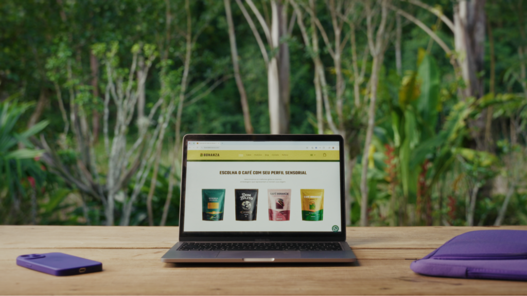 The Bonanza website open on a laptop, showing four coffees to choose by sensory profile