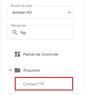 A barra lateral do hPanel mostrando para selecionar Contas FTP