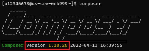 A versão do Composer 1 instalada em seu ambiente de hospedagem