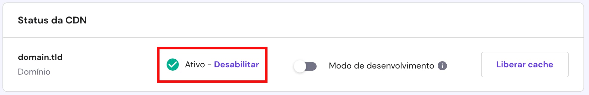 A visualização quando a CDN da Hostinger está ativada