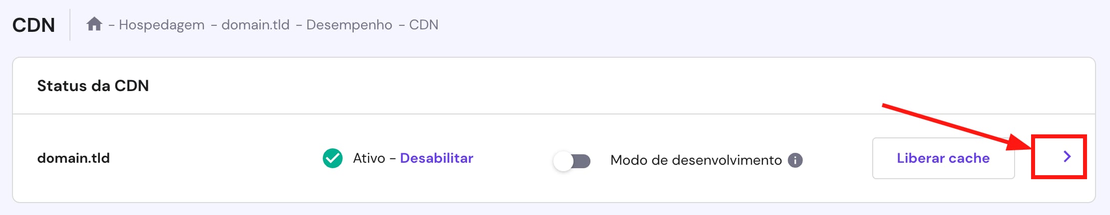 Acesse as configurações de CDN do site preferido