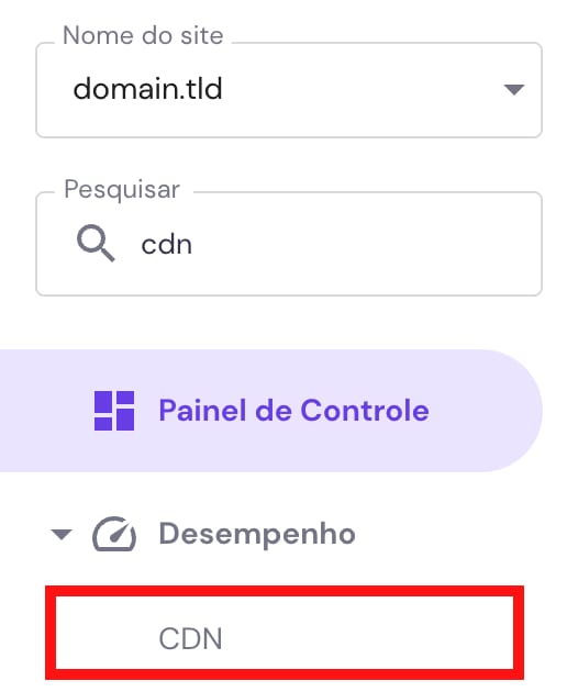 Configurações de CDN no painel de hospedagem do site