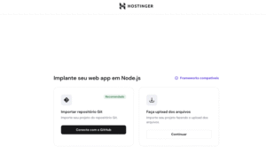 Hostinger: implanta&ccedil;&atilde;o de app Node.js com op&ccedil;&atilde;o recomendada de importar reposit&oacute;rio Git