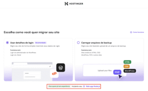 Migra&ccedil;&atilde;o Hostinger: op&ccedil;&atilde;o destacada &ldquo;Para quem j&aacute; tem experi&ecirc;ncia&rdquo; para implante web app Node.js