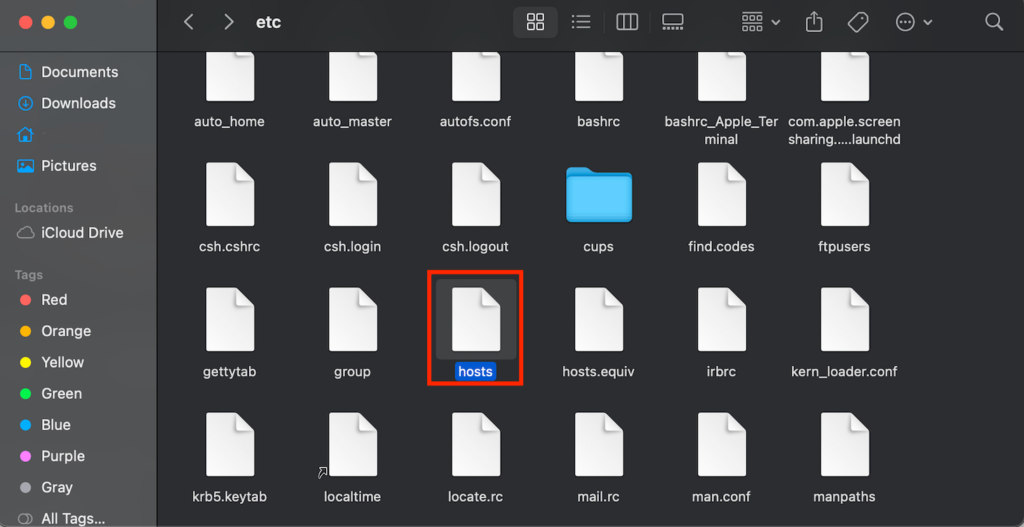 arquivo hosts no finder do macOS