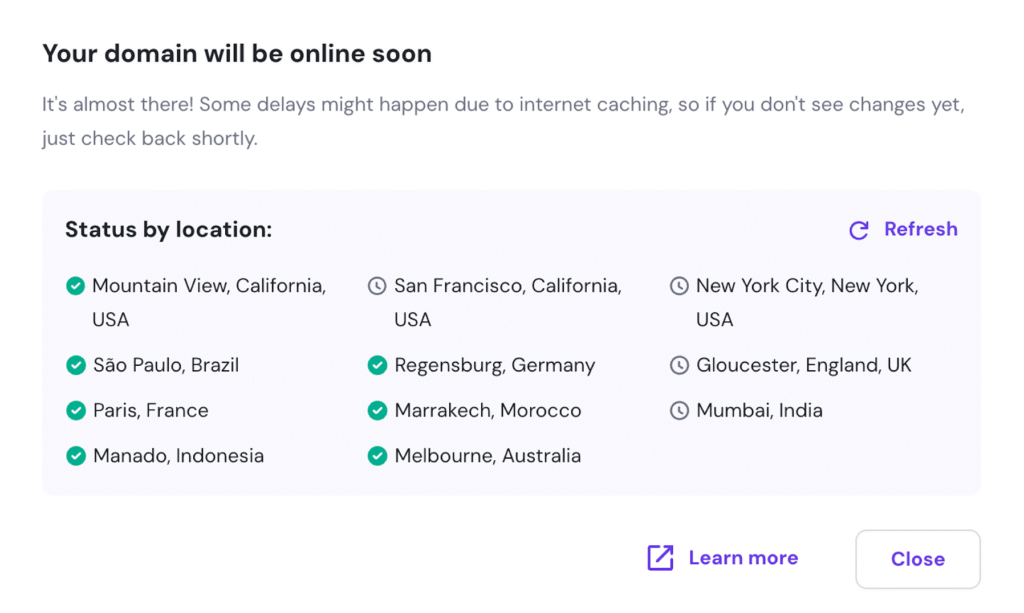 status de propagação dns no hpanel