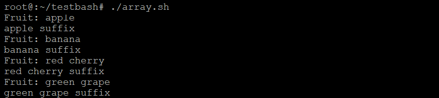 bash for loop com saída do tipo array e duas operações