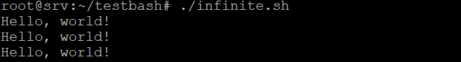 saída de comando bash for loop com loop infinito