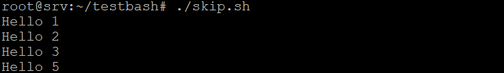 exemplo de comando bash for loop com skip e continue