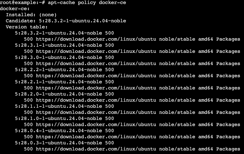 Terminal instalando o Docker Engine (docker-ce) no Ubuntu via apt.