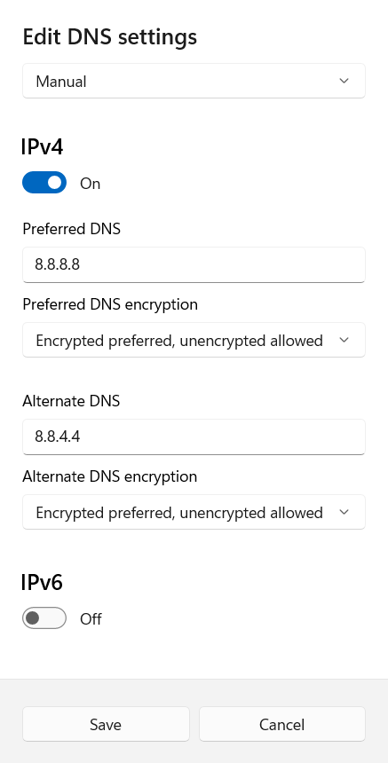 editando preferências de dns no windows