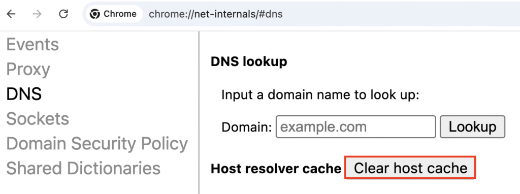 opção de clear host cache no chrome