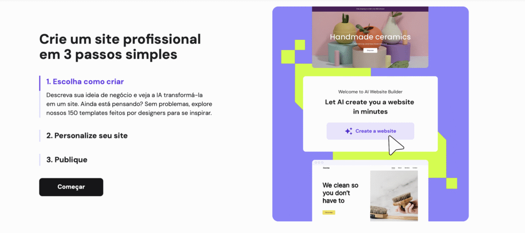 landing page do criador de sites de negócios da hostinger