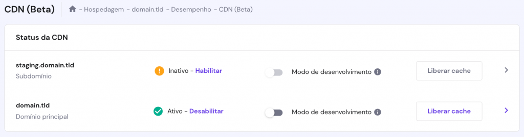 A página CDN (Beta) no hPanel