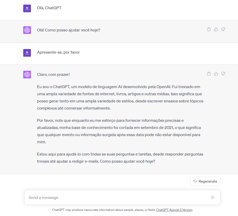 Interface do ChatGPT respondendo perguntas
