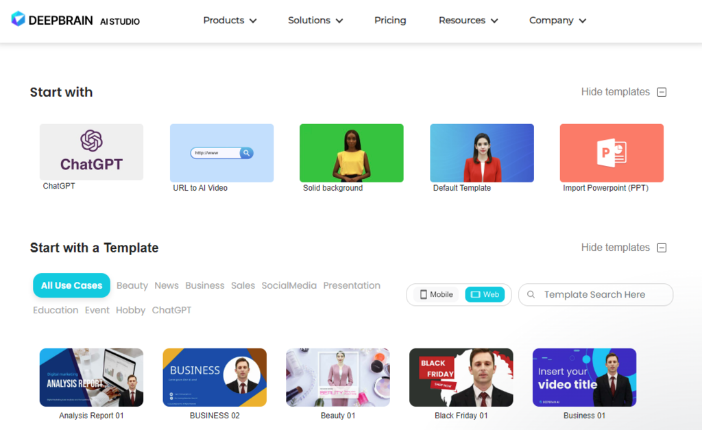 DeepBrain AI gerando vídeo a partir de texto