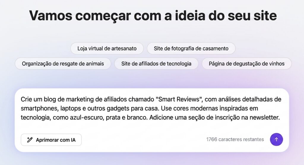 dando prompt pra ia da hostinger