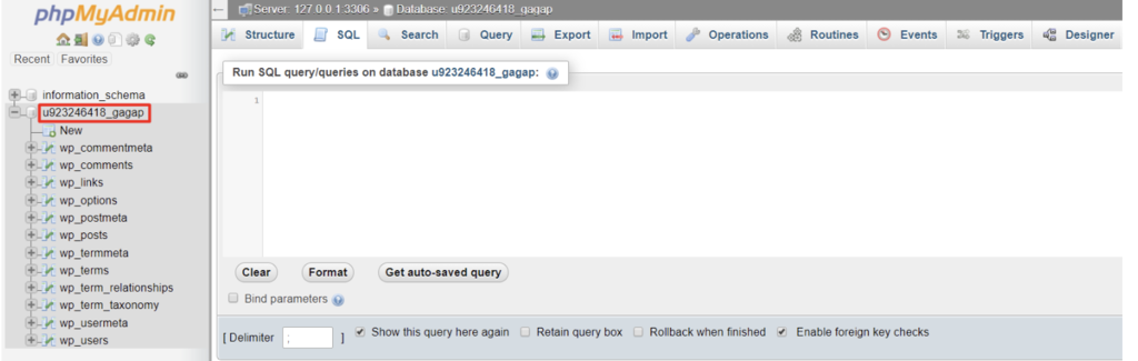 phpMyAdmin executando consultas SQL no banco de dados