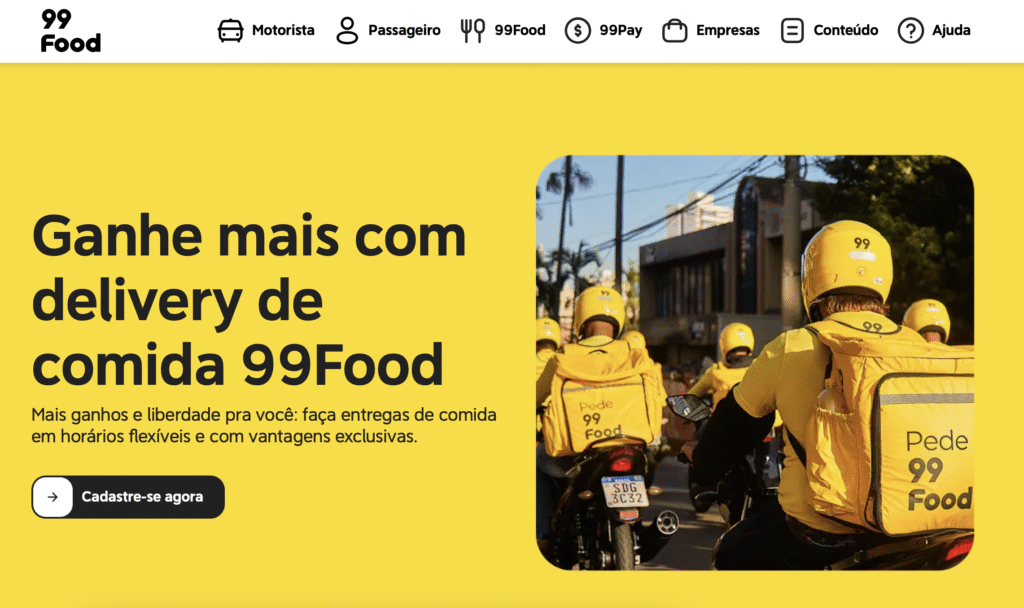página de entregadores do 99food