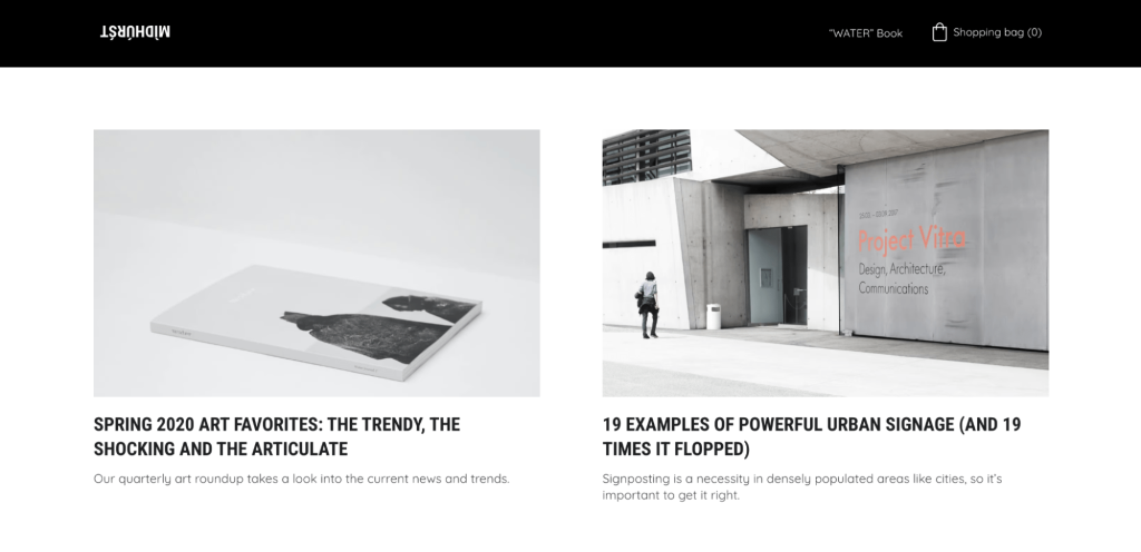 Exemplo de um blog de arte em um modelo de site criado com o Hostinger Website Builder.