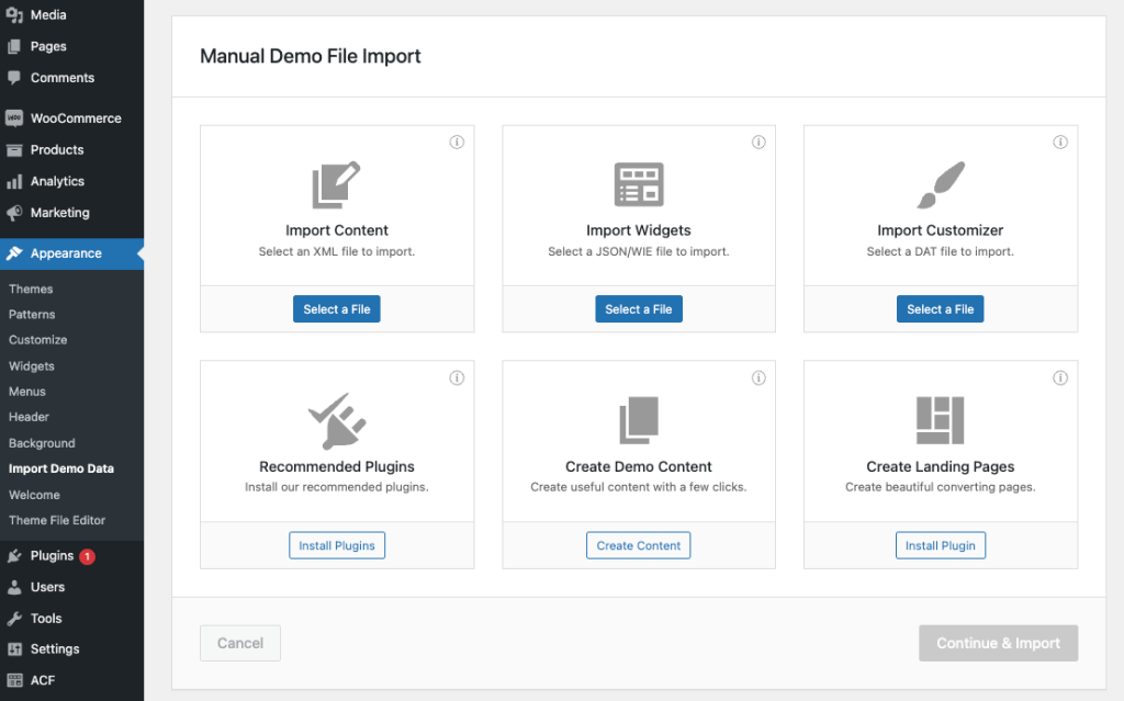 Configurações de importação de demonstração manual em Reykjavik