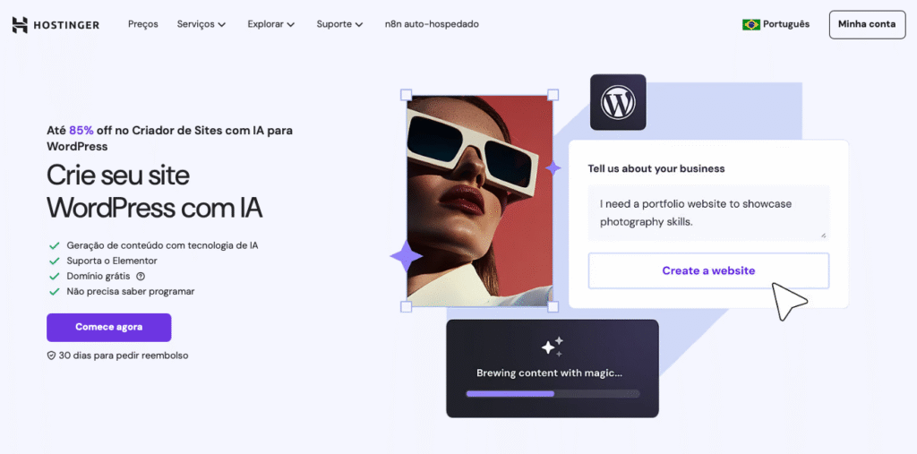 landing page do criador de sites com ia para wordpress