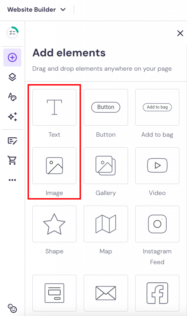 Construtor de Sites Hostinger: opção Adicionar elementos