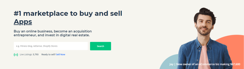 Captura de tela da p&aacute;gina inicial do Flippa 