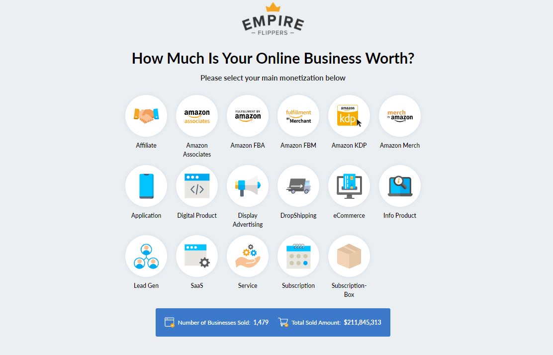 Captura de tela da p&aacute;gina inicial da Empire Flippers