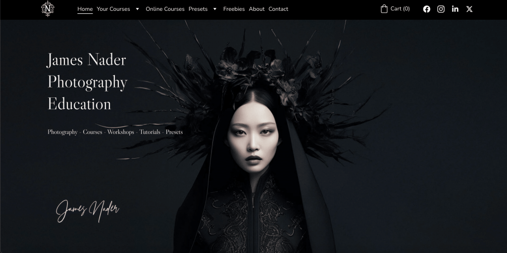 Página inicial do site informativo sobre educação fotográfica de James Nader