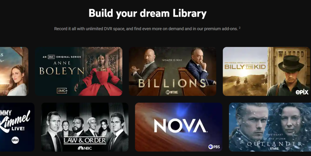 Programas na biblioteca do YouTube TV