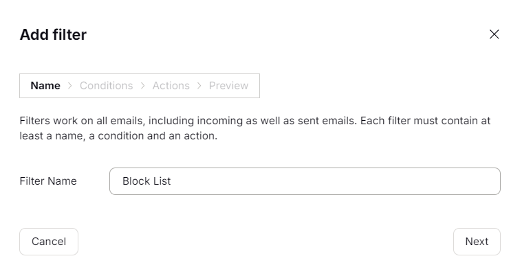 O processo de adicionar um novo filtro, onde o usu&aacute;rio insere o nome do filtro.