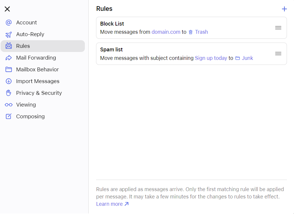 Lista de regras no Mac Mail