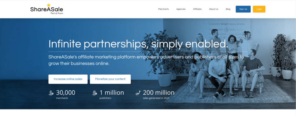 Página inicial do ShareASale