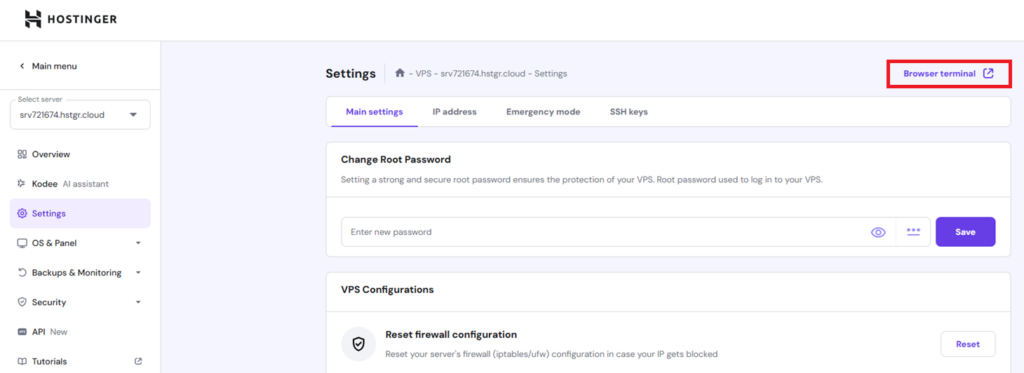 Visualiza&ccedil;&atilde;o das configura&ccedil;&otilde;es do VPS Ubuntu com a op&ccedil;&atilde;o 