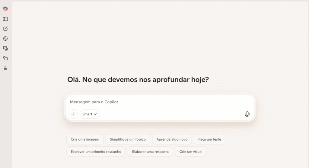 p&aacute;gina do microsoft copilot