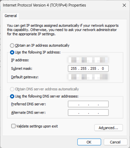 O menu de configura&ccedil;&atilde;o TCP/IPv4 no Windows