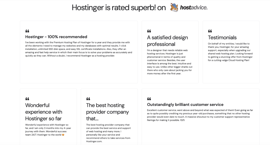 P&aacute;gina de avalia&ccedil;&otilde;es da Hostinger