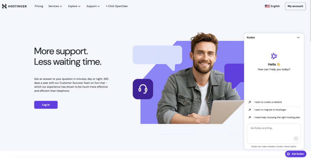 P&aacute;gina de suporte da Hostinger