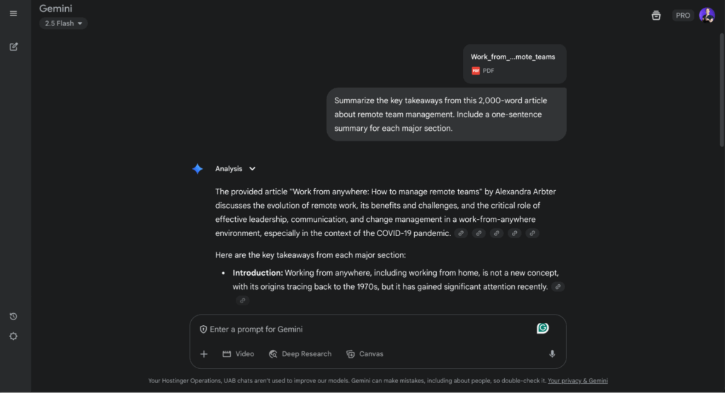 Interface do Gemini resumindo um PDF