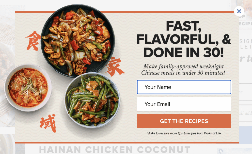 Pop-up de gera&ccedil;&atilde;o de leads da Woks of Life