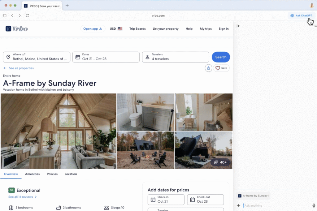 Interface do navegador OpenAI Atlas